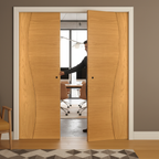 Premium Oak Double Pocket Door Set - Fully Finished, Galvanised Steel Frame, Versatile Sizes