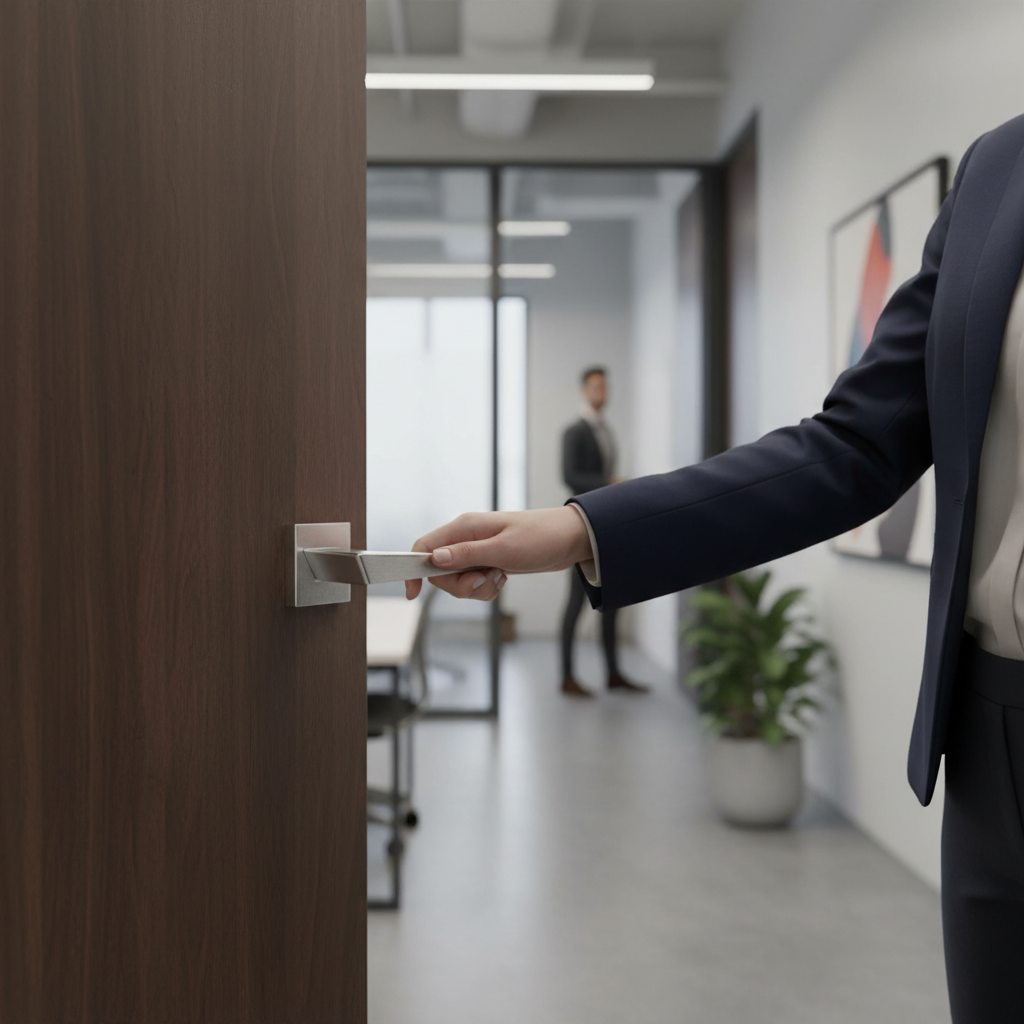 Premium Designer Square Lever Door Handle in Satin Chrome Finish with Innovative Ecotech Coating for Durability and Sustainability - Image 2