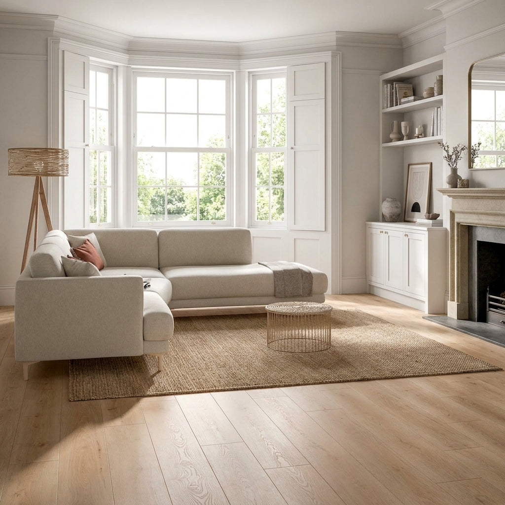 10mm Water-Resistant Laminate Flooring in Sand Dune Oak with 4V Bevel Edge