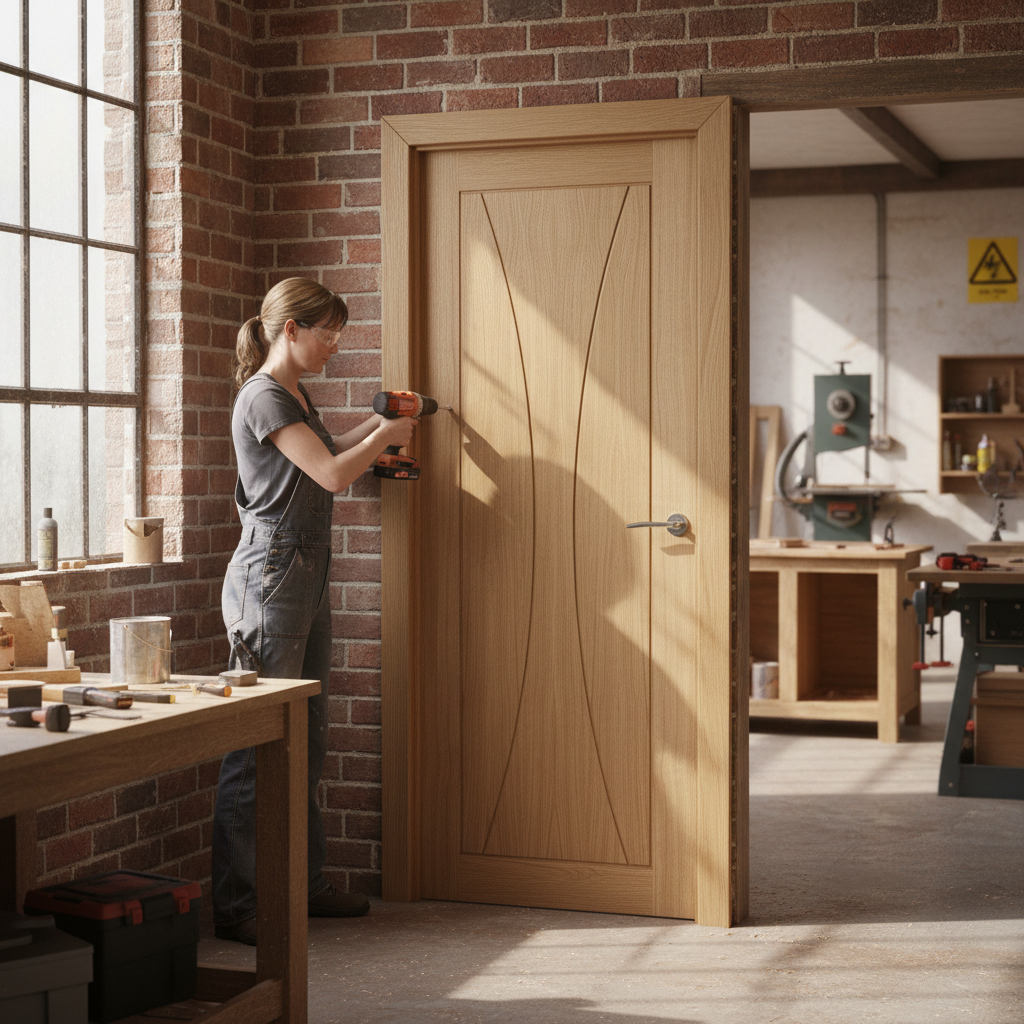 Premium Custom Made Internal Oak Door with Deep Curved Design and Real Oak Inlays