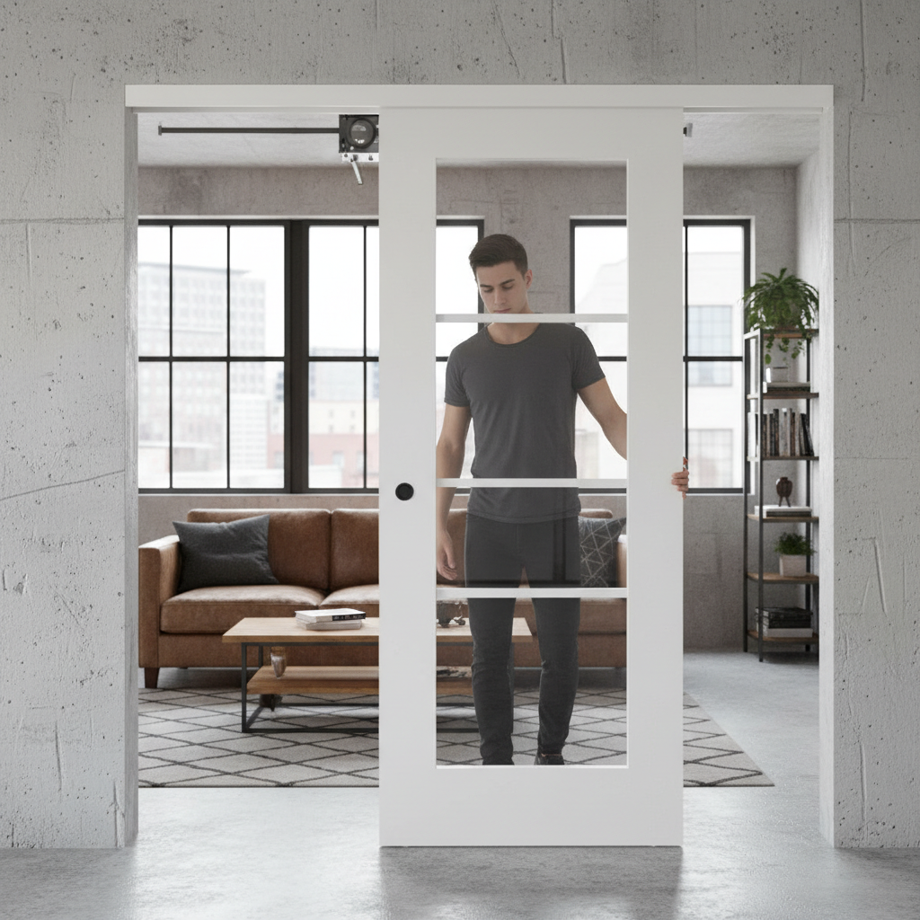 Premium White Glazed Flush Pocket Door Set with Clear Glass, No Bottom Track, and 15-Year Guarantee