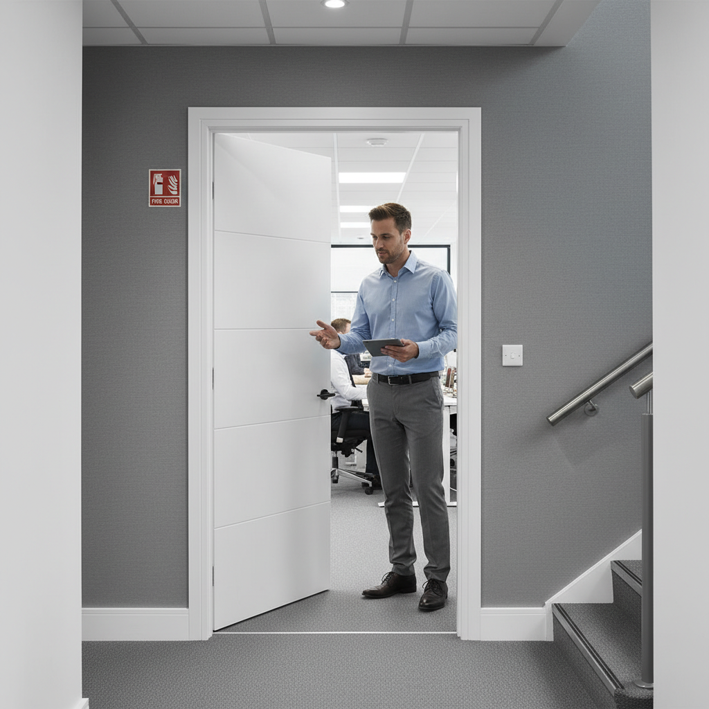 Premium White Primed Fire Door with Five Panels, Solid Core, 30 Minutes Fire Rated for Enhanced Protection and Insulation