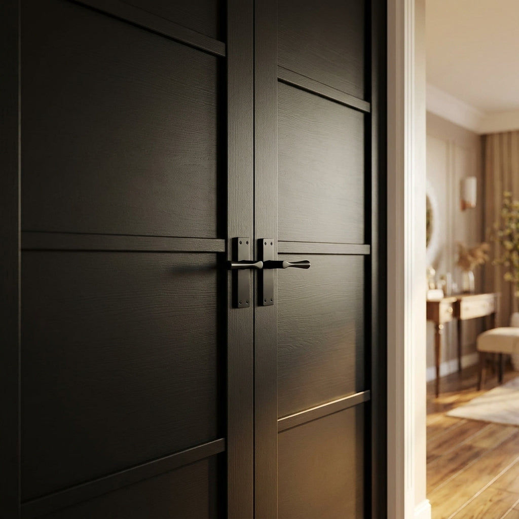 Internal 4 Panel Primed Pair Door, Industrial Style, 2.0 Design - detail view