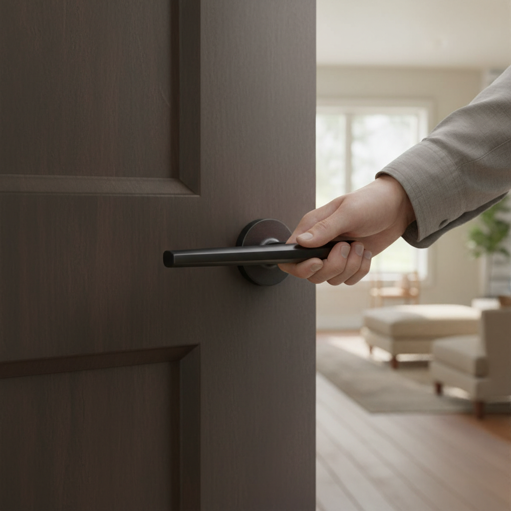 Premium Minimalist Lever Door Handle on Round Rose - Modern Design with Comfortable Grip and Smooth Operation