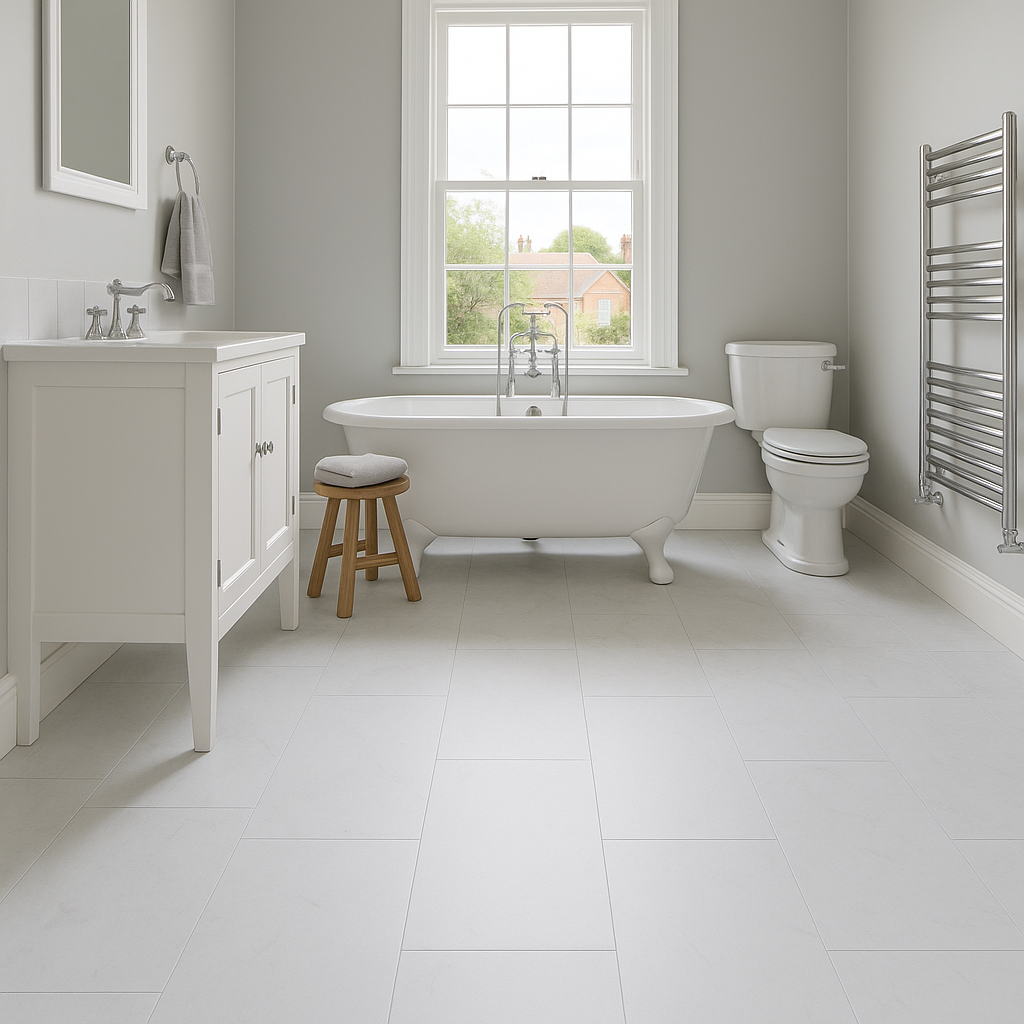 White Marble Vinyl Flooring 6mm Matt Finish 100% Waterproof 4V Bevel Edge