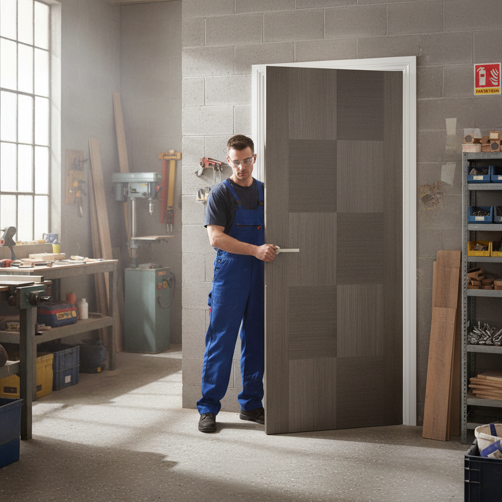 Premium Fully Finished Chocolate Grey Internal Door with Solid Core and Modern Cross Veneer Design