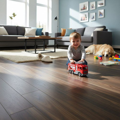 Premium 12mm Laminate Flooring with V-Grooved Edges for Authentic Wood Appearance and Water-Resistant Surface