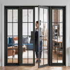 Premium Industrial Style Room Divider Set with Glass Panels and Slim Bars for Natural Light Enhancement - 2031mm x 2478mm Dimensions