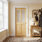Internal Clear Pine Door Unfinished with 2 Panel 2 Light Obscure Glass