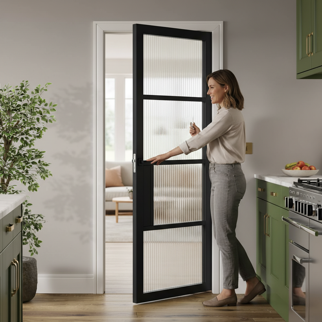 Premium Industrial-Style 4L Internal Door with Reeded Glass for Modern Homes - High-Quality Professional Grade for Industrial and Commercial Applic...