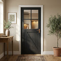 Black Internal Fully Finished Oak Barn Door with Clear Glass