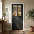 Black Internal Fully Finished Oak Barn Door with Clear Glass