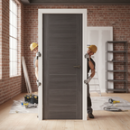 Premium Contemporary Laminate Door with Grooved Design in Umber Grey - Ready to Hang, Low Maintenance Finish