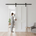 Premium Internal Sliding Door Set with Victorian 4 Panel Design and Black Steel Track for Modern Spaces