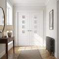 Internal French Door with 4 Light Obscure Glass, White Primed, Semi-Solid Core