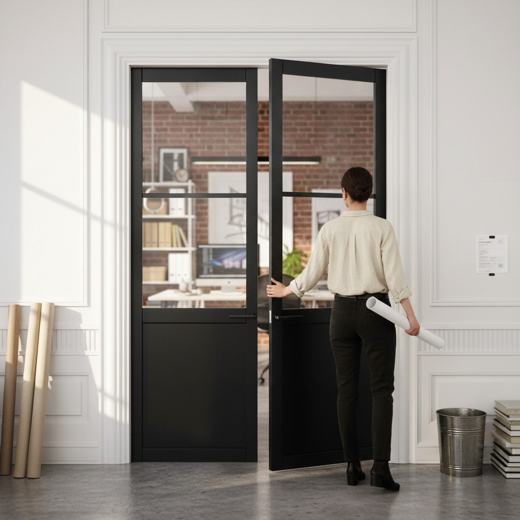 Premium Internal Fully Finished Industrial Studio 1 Panel 2 Light Glazed Pair Door with Clear Glass for Modern Interiors