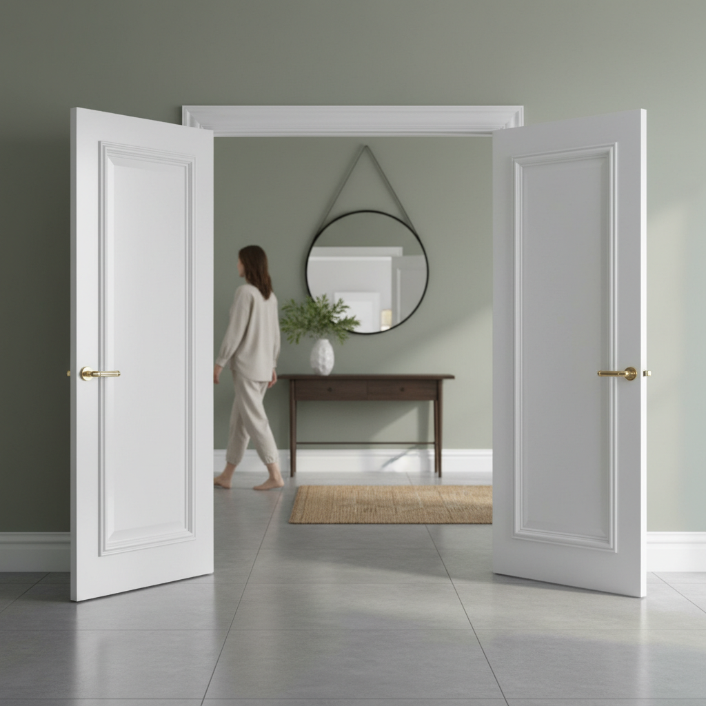 Premium White Primed Internal Door Pair with Solid Core and Traditional Mouldings for Elegant Interiors
