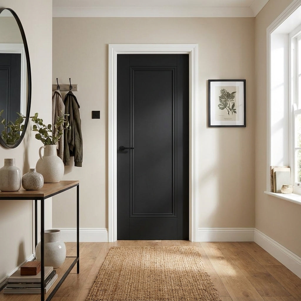 Internal Black Door, Fully Finished, 1 Panel Elegance Lancaster Design