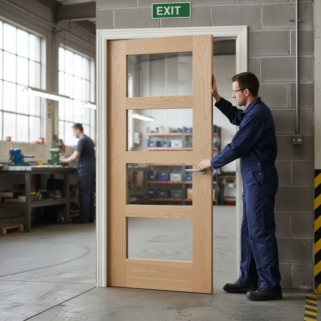 Premium Unfinished Shaker Fire Door with Clear Glazing, Engineered Timber, and A-Grade American Oak Veneer