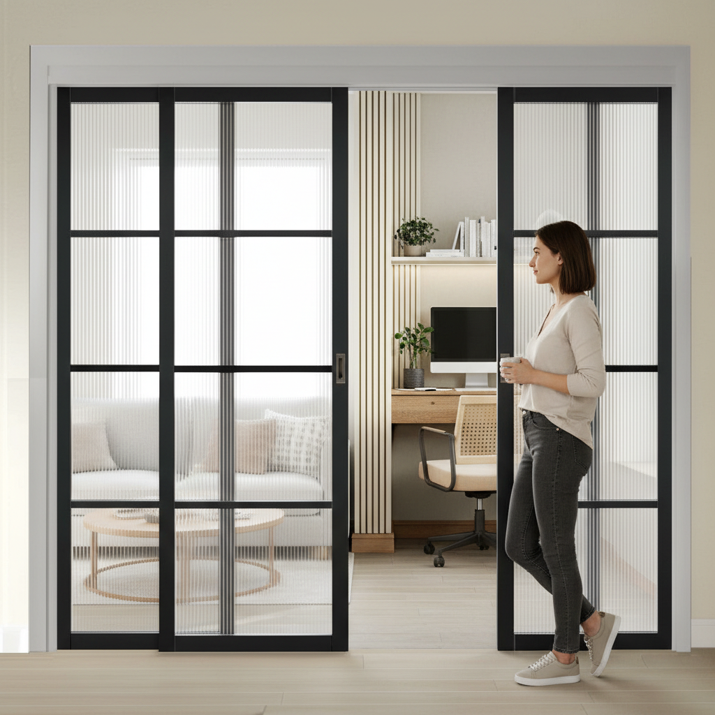 Premium Sliding French Doors with Fixed Panels - Modern Industrial Design, Customizable Style, and Space-Saving Functionality