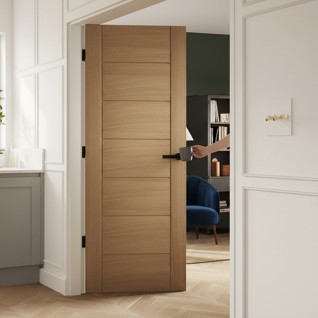 Premium Seven Panel Oak Interior Door with Solid Core for Enhanced Sound and Thermal Performance