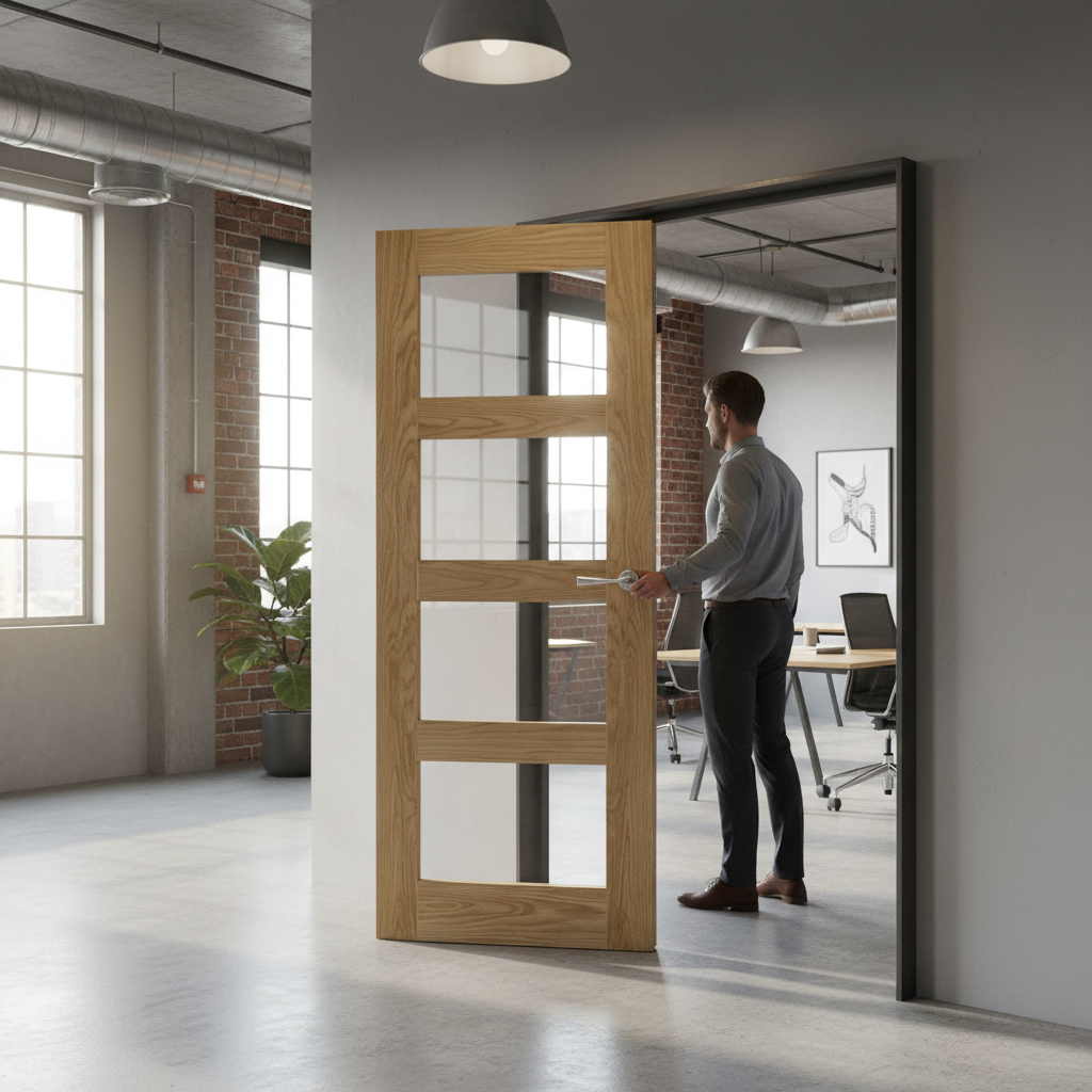 Premium Clear Glazed Fully Finished Internal Door with Shaker Panels and Solid Core Construction