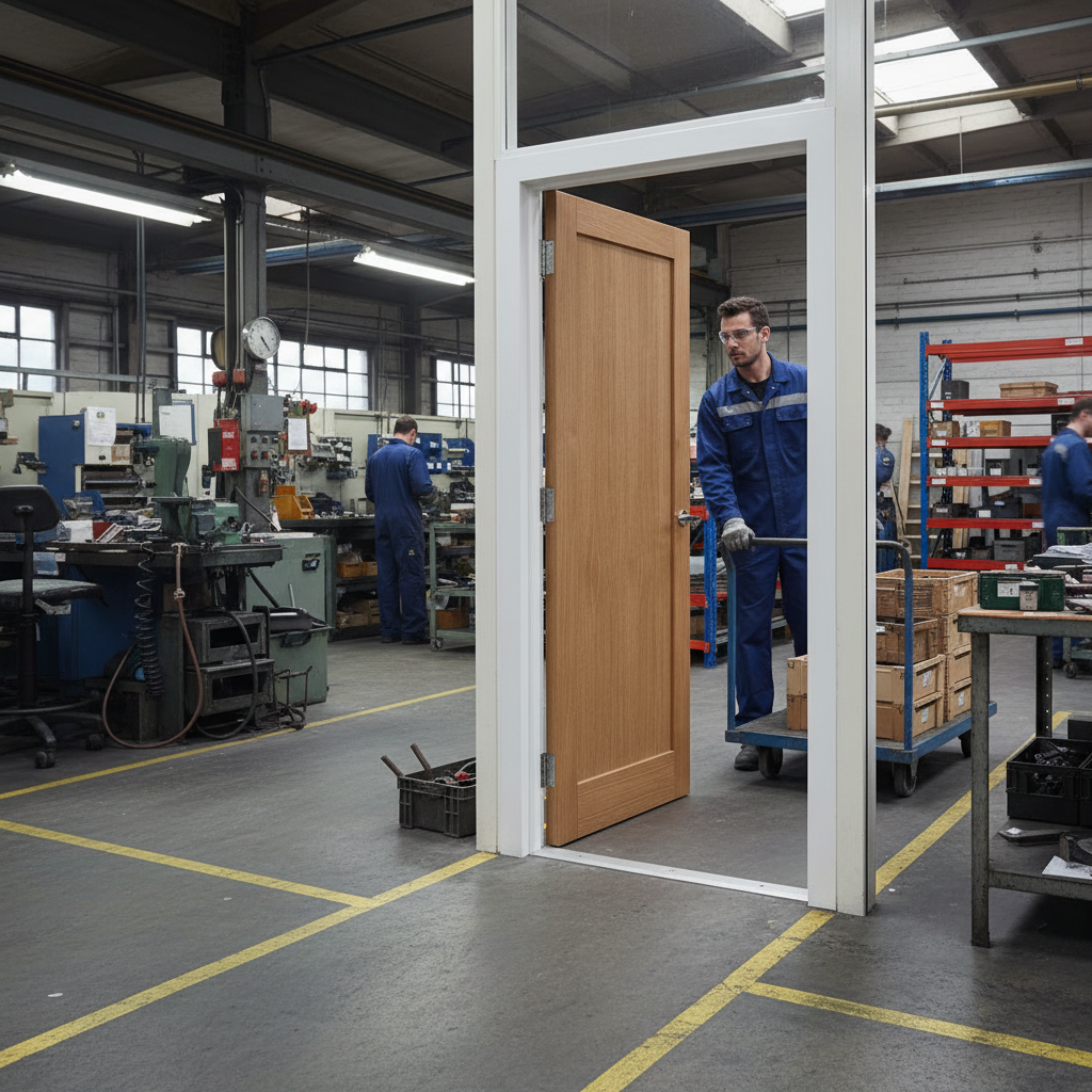 Premium Flat Panel Fire Door with Engineered Solid Core Construction, Unfinished Oak Veneer for Custom Finishing