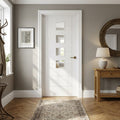 Internal White Door with Primed Finish and 4 Light Obscure Glass