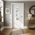 Internal White Door with Primed Finish and 4 Light Obscure Glass