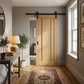 Oak Internal Sliding Door Unfinished 3 Panel Black Face Mounted