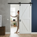 Premium White Internal Primed Barn FLB Sliding Door with Black Top-Mounted Track for Classic Farmhouse Elegance and Modern Functionality - Image 2
