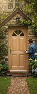 Premium Unglazed External Door with Traditional Fan Light Design and 4 Raised Panels