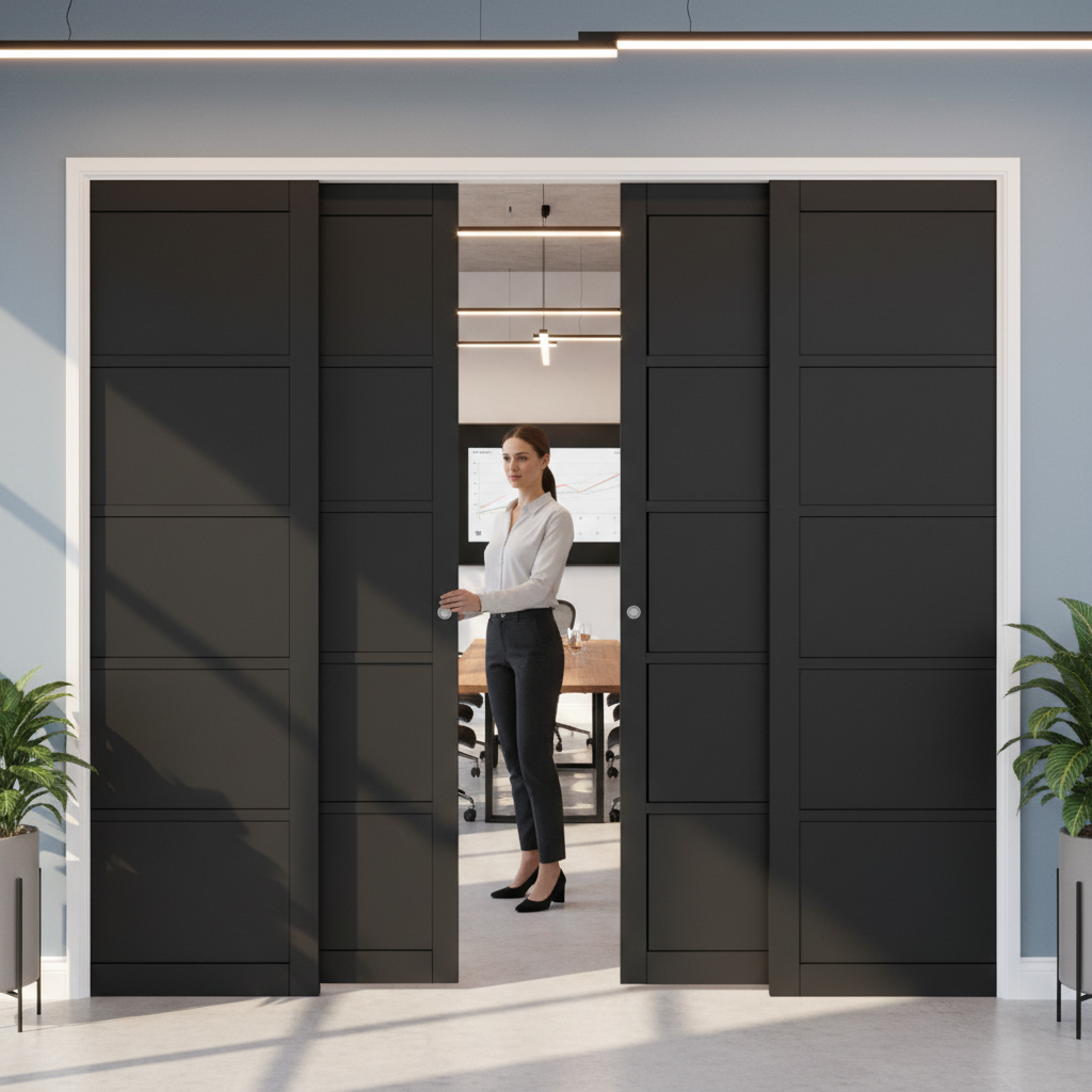 Premium 5 Panel 4 Door Telescopic Pocket Door System with Double Sliding Mechanism for Efficient Space Utilization