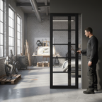 Premium Internal Fully Finished Industrial Studio 5 Light Clear Glass Pocket Door Set with Adjustable Sizing and Easy Roll Track System