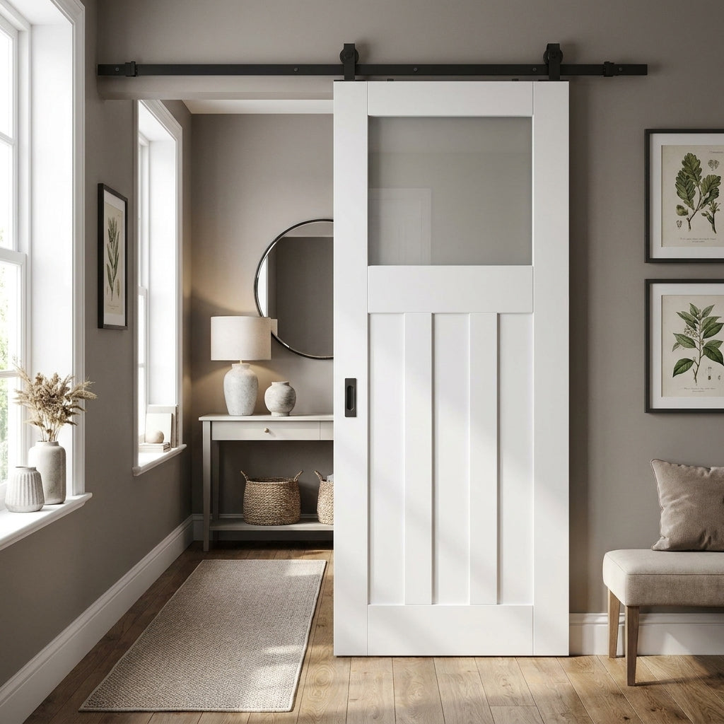 Internal White Sliding Door with 3 Panel Design and 1 Light Obscure Glass