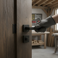 Premium Internal Bathroom Lever Handle on Square Rose Pack - Stylish Matt Black Finish with Privacy Lock and Hinges