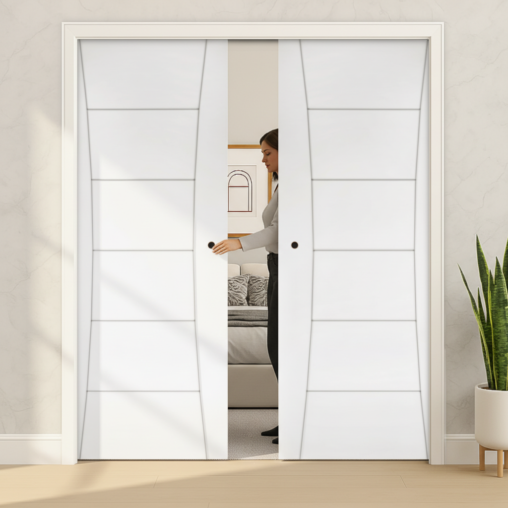 Premium Double Pocket Door System with Galvanised Steel Frame and Adjustable Jambs for Elegant Spaces