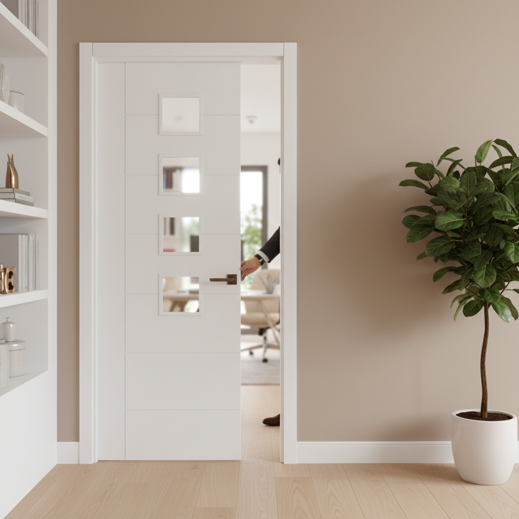 Premium Internal White Pedrena 4 Light Obscure Glass Door with Semi-Solid Core and Double Coat Primer