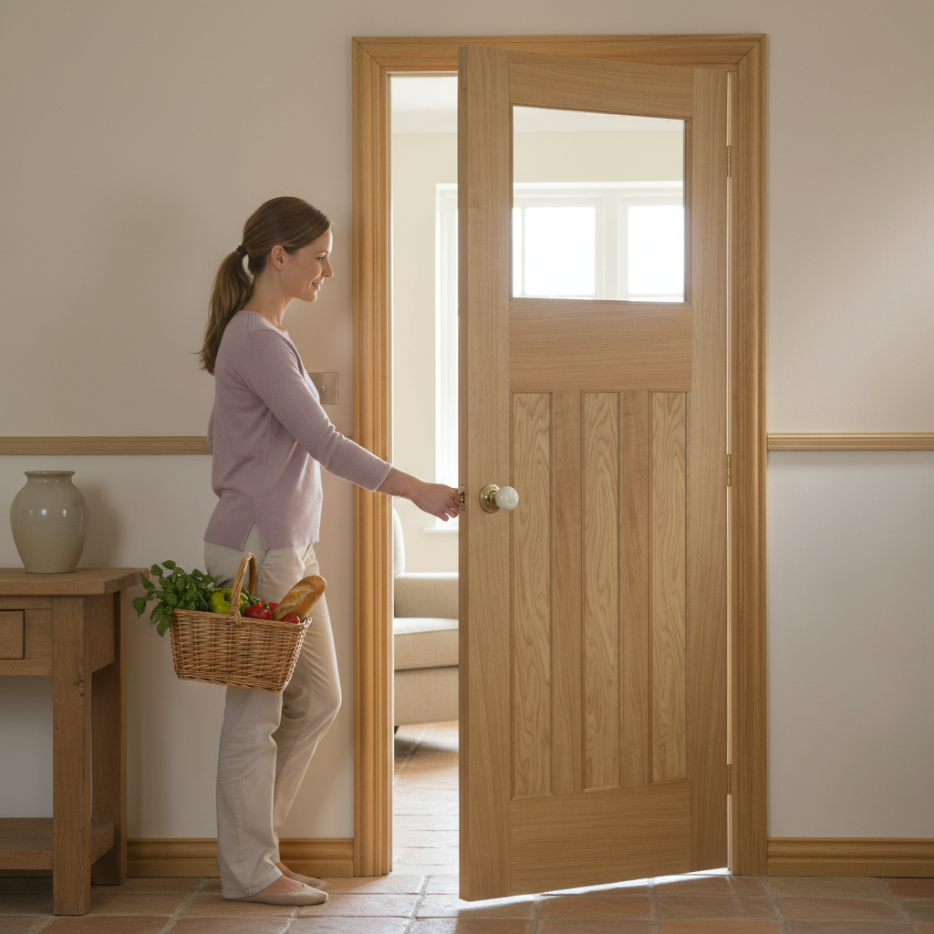 Premium 1930s Style 3 Panel 1 Light Unglazed Door with Solid Engineered Core and Real American White Oak Veneer