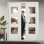 Premium 3L Glazed White Double Pocket Door Set with Steel Frame and Adjustable Jambs
