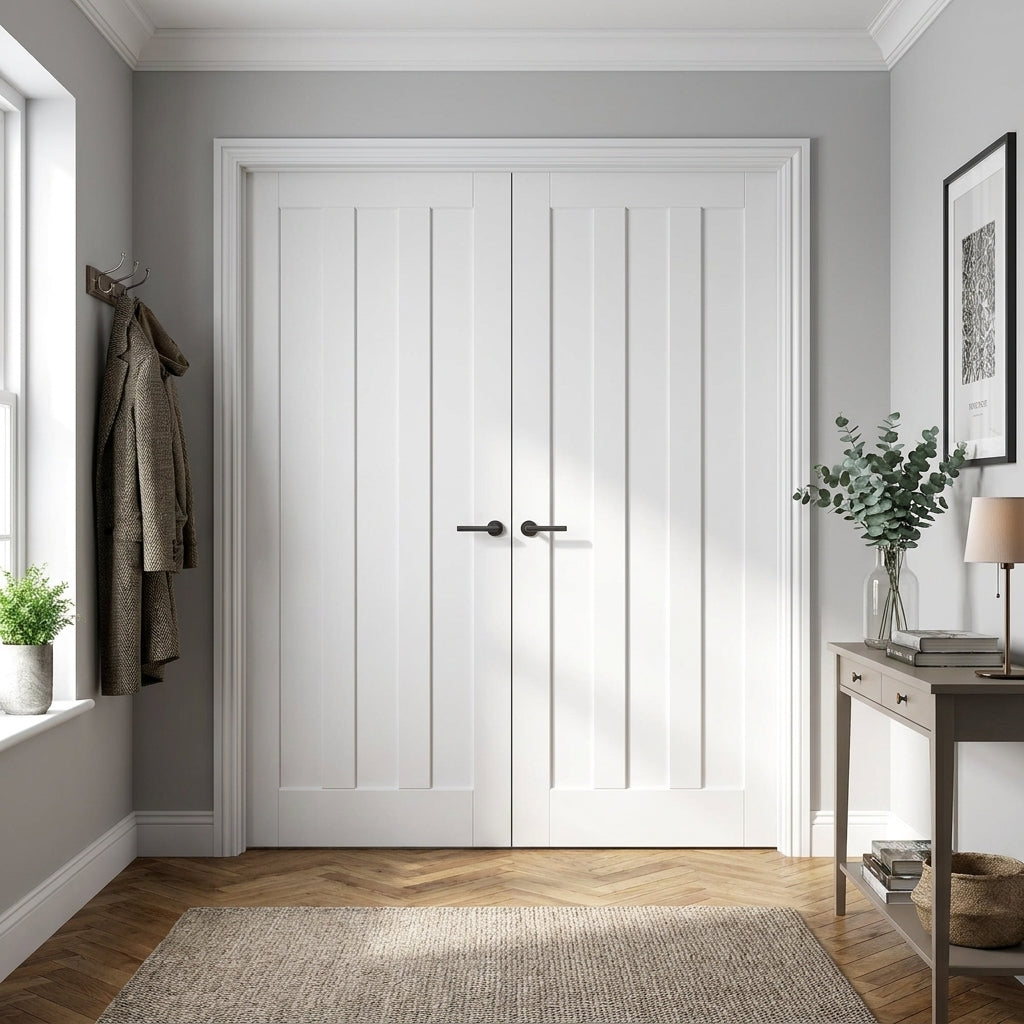Internal 3 Panel White Primed Ashton Pair Door with Solid Core