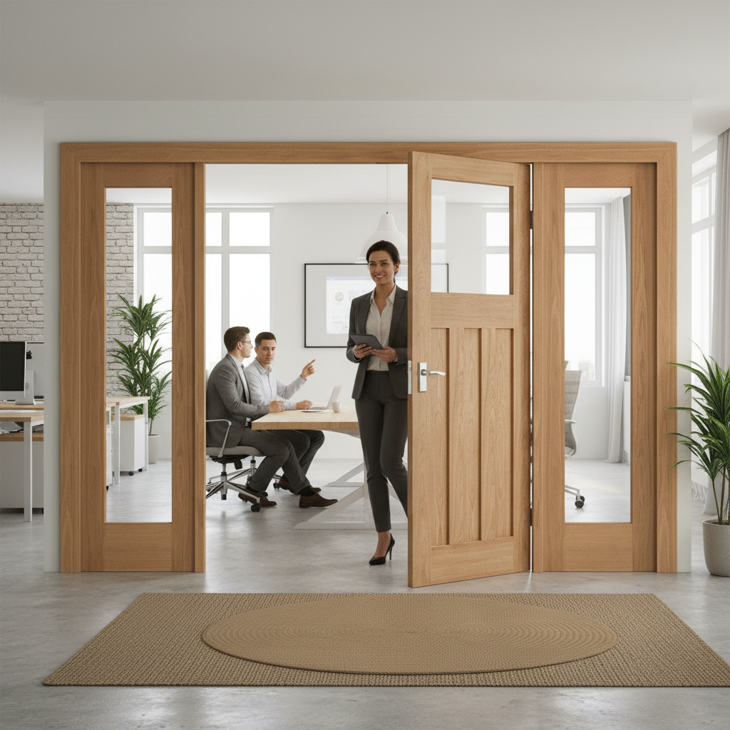 Premium Vintage-Style Internal Room Divider Set with Clear Glass Panels and Unfinished Oak Doors - Image 2