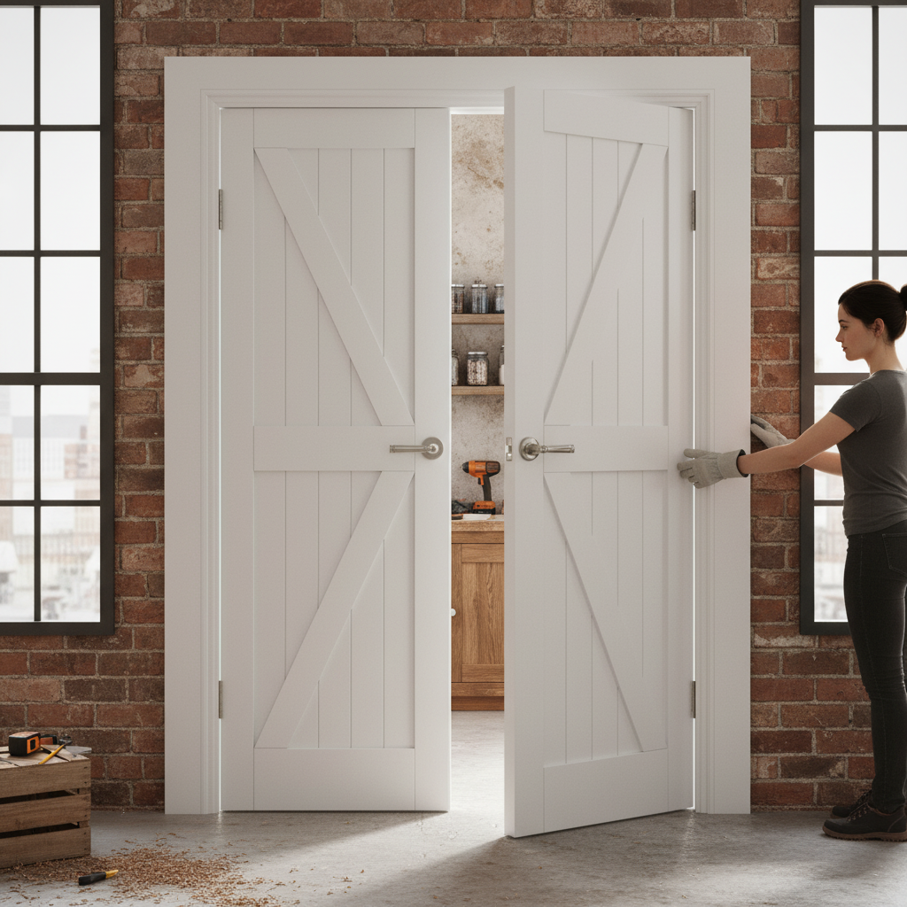 Premium Internal White Primed Barn FLB Pair Door Set with Classic Design and 35mm Thickness for Modern Homes