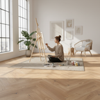 Premium 14mm Herringbone Engineered Real Wood Flooring in Bianco Oak with Matt Lacquer Finish and Optilock Fitting System