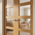 Internal Oak Shaker French Door Unfinished 4 Light Obscure Glass - detail view