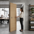 Premium Contemporary Oak Fire Door with Five Horizontal Panels and Solid High-Density Core for Enhanced Safety