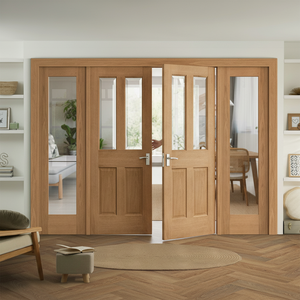 Premium Internal Room Divider Set with Victorian Design and Clear Bevelled Glass Panels - Complete Oak Frame Kit - Image 2