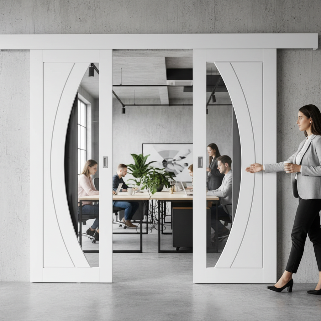 Premium Double Door Sliding System - Space-Saving Design with Complete Hardware and FSC Certified Components