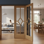 Premium Internal Oak Room Divider Set with Clear Bevelled Glazing and Decorative Beading - 2030mm x 1250mm x 133mm Dimensions