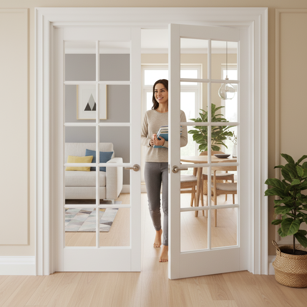 Premium Internal White Primed Double Door with Ten Clear Glass Panels for Enhanced Natural Light - Image 2